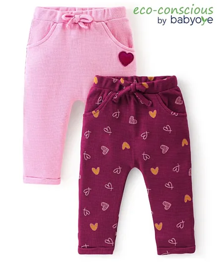 Babyoye 100% Organic Cotton With Eco Jiva Finish Diaper Leggings With Heart Print Pack of 2 - Red & Pink