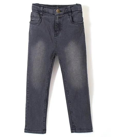Babyhug Cotton Lycra Full Length Stretchable Washed Denim Jeans - Charcoal Grey