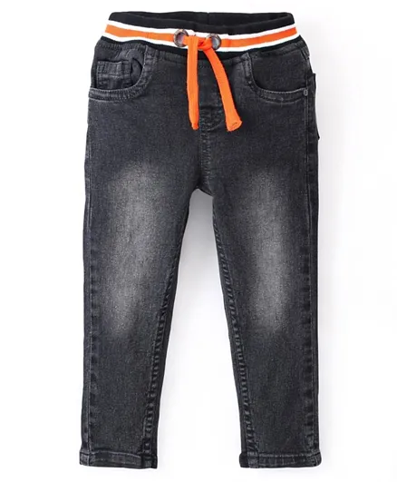 Babyhug Cotton Full Length Washed Denim Jogger with Stretch - Charcoal