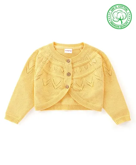 Babyhug Organic Cotton Knit Full Sleeves Woolen Shrug with Cable Knit Design - Yellow
