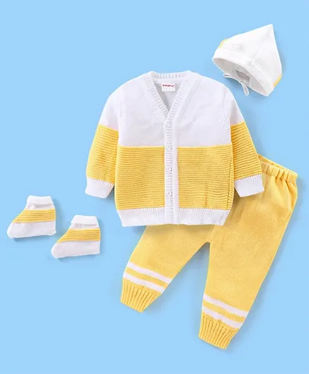 Babyhug Acrylic Knit Full Sleeves Sweater Set - Yellow