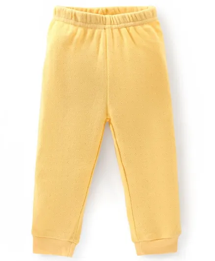 Babyoye Cotton Knit Full Length Ponytail Solid Thermal Pajama - Yellow