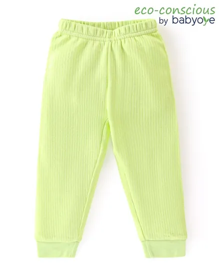 Babyoye Cotton Knit Ribbed Solid Colour Full Length Thermal Inner Wear Pant - Green