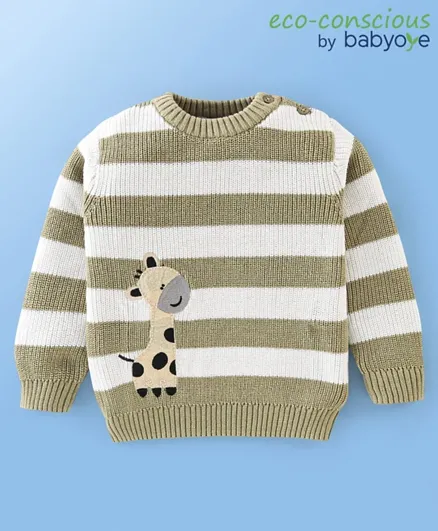 Babyoye 100%  Cotton Knit Full Sleeves Pullovers With Giraffe  Design - Multicolour