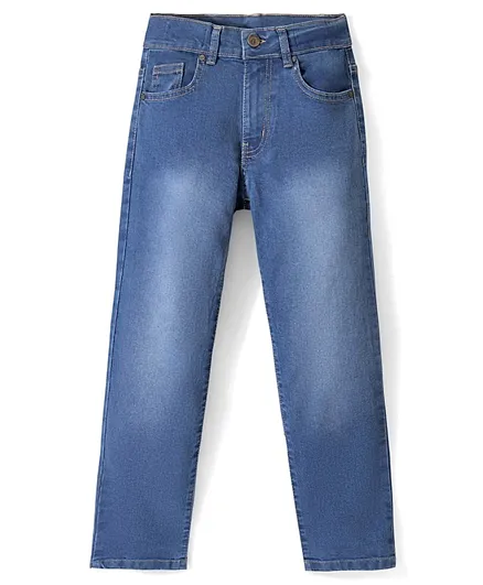 Pine Kids Cotton Elastane Full Length Adjustable Elastic Waist Denim Jeans - Blue