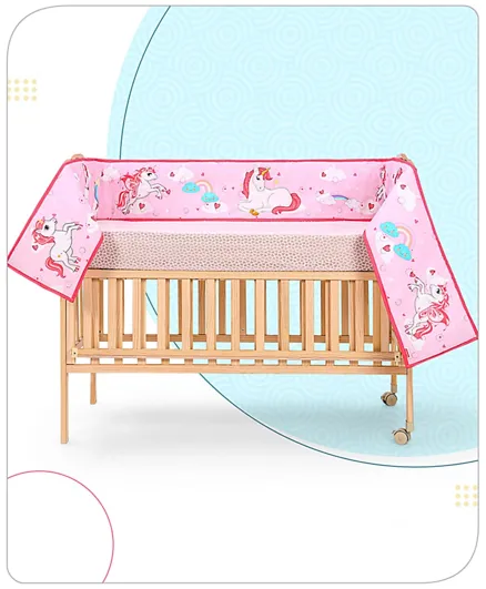 Babyhug 100% Cotton Digital Printed Cot Bumper Unicorn Theme -Pink