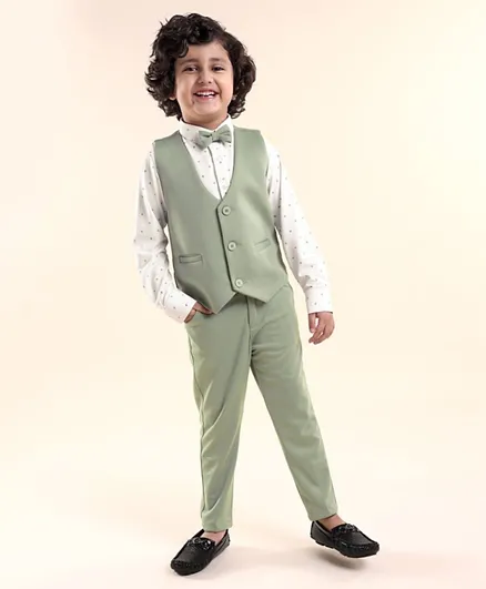 بيبي هاغ - بدلة للحفلات من 3 قطع مع ربطة عنق - أخضر وأبيض