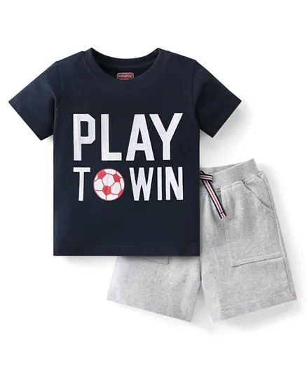 Babyhug Half Sleeves T-Shirt & Shorts With Football Print - Blue & White