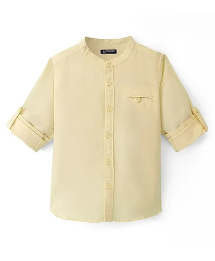 Pine Kids Roll Up Full Sleeves Front Placket Buttons Mandarin Collar Shirt - Yellow