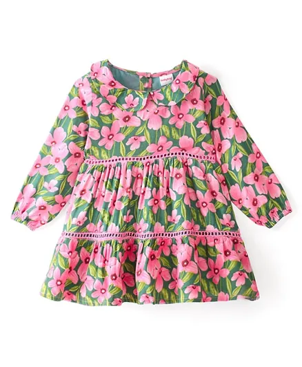 Babyhug Woven Full Sleeves Frock Floral Printed - Multi Color