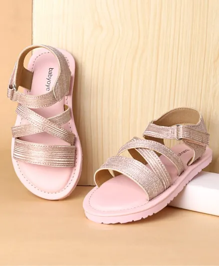 Babyoye Velcro Closure Textured Party Wear Sandals - Pink