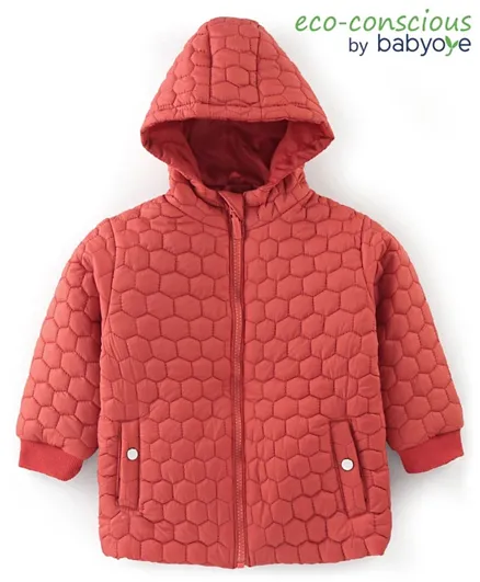 Babyoye Textured Full Sleeves  Hooded Jacket - Red