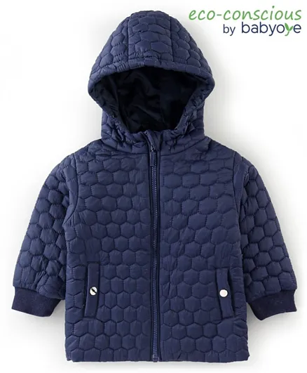 Babyoye Textured Full Sleeves  Hooded Jacket - Navy Blue