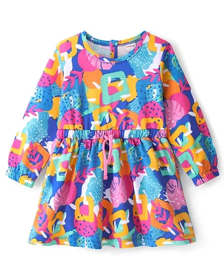 Babyhug 100% Cotton Knit Full Sleeves Winter Frock Abstract Print - Multi Color