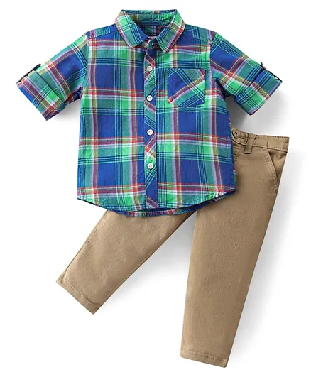 Babyhug Cotton Full Sleeves Shirt Checkered with Denim Jeans - Multicolor