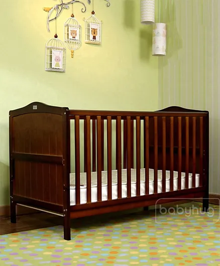 Babyhug 2 in 1 Height Adjustable Merlino Wooden Cot + Bed - Walnut