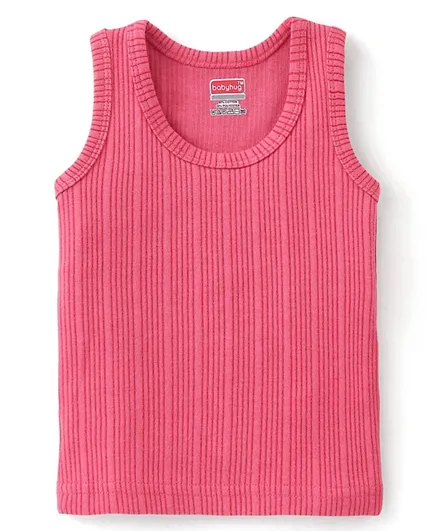 Babyhug Cotton  Pull Over Sleeveless Solid Thermal Vest - Coral