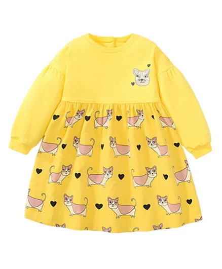 سابس - فستان بطبعات قطة - اصفر