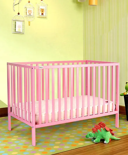 بيبي هاغ - سرير أطفال فيسبي خشبي قابل للتعديل لـ 3 مستويات - وردي