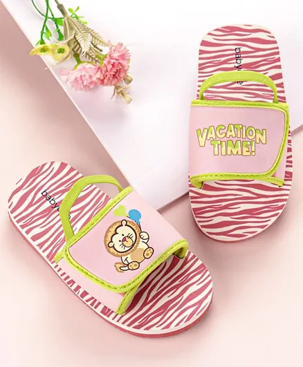 Babyoye Animal Print Flip Flops with Back Strap - Pink