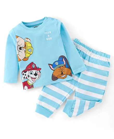 Babyhug Cotton Knit Full Sleeves Night Suit With Paw Patrol Print - Blue