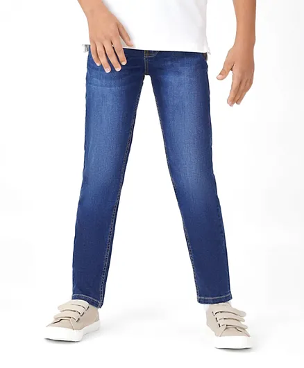 Primo Gino Cotton Full Length Washed Denim Jeans Solid Colour - Blue