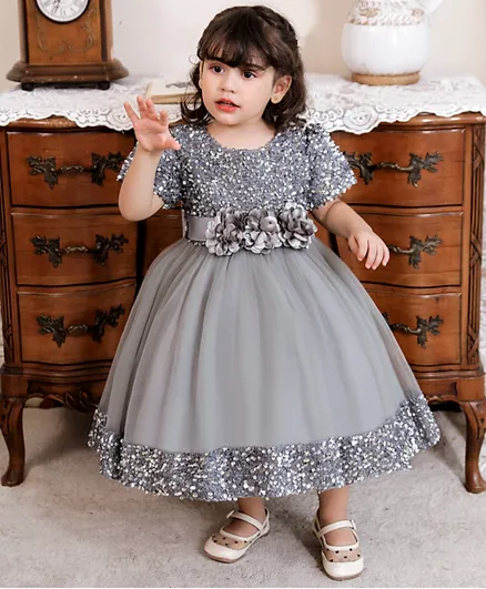 فستان حفلات مزين بالترتر للأطفال من كووكي كيدز - رمادي