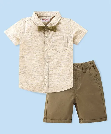 Babyhug 100%  Cotton Woven Half Sleeves Shirts and Shorts Set - Beige & Green