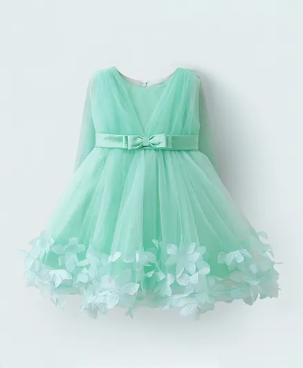 فستان حفلات كووكي كيدز بتطريز زهور - لون أخضر بركاني