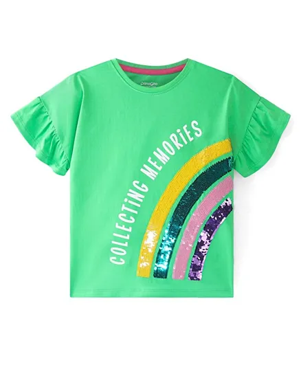 Primo Gino Rainbow Frill & Sequin Detailing Collecting Memories Graphic T-Shirt - Green