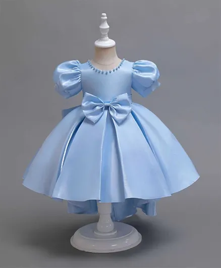 كووكي كيدز فستان بتفاصيل فيونكة وتصميم ذيل عالي ومنخفض - أزرق