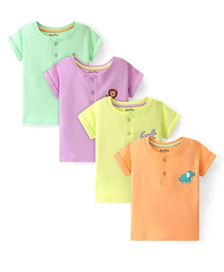 Bonfino 100% Cotton Half Sleeves Tiger & Giraffe Printed T-Shirts Pack of 4 - Multicolour
