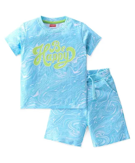 Babyhug Cotton Knit Half Sleeves T-Shirt & Shorts Set Text Print - Blue
