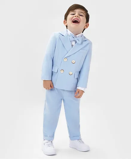 Kookie Kids 3 Piece Suit With Solid Shirt Blazer Trousers & Bow Tie - Light Blue