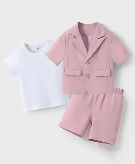 Kookie Kids 3 Piece Suit With Solid T-shirt Blazer & Pants - Pink