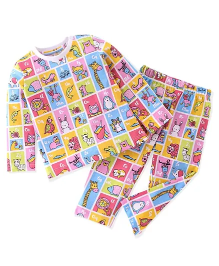 Babyhug Cotton Knit Full Sleeves Night Suit With Animals Print - Multicolour
