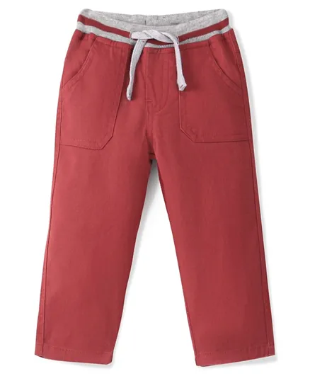 Babyhug Cotton Spandex Woven Full Length Trouser Solid Colour - Red