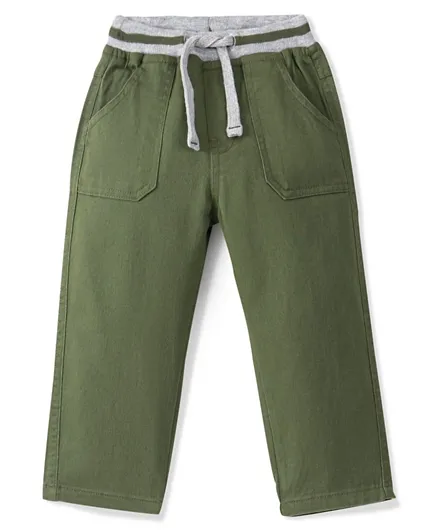 Babyhug Cotton Spandex Woven Full Length Trouser Solid Colour - Olive