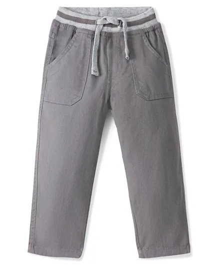 Babyhug Cotton Spandex Woven Full Length Trouser Solid Colour- Grey