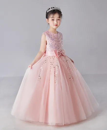 فستان حفلات مُزيّن بالترتر للأطفال كووكي كيدز - وردي