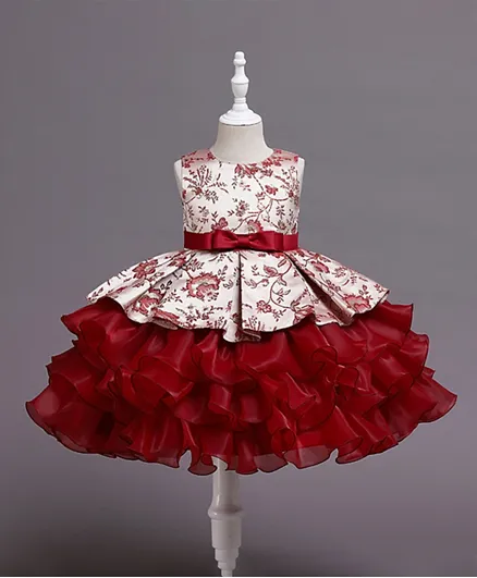 كووكي كيدز فستان حفلات ملون بتصميم أنيق - أحمر