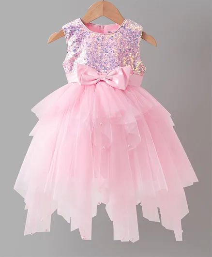 فستان حفلات مزين بالترتر وبفيونة من كووكي كيدز - وردي