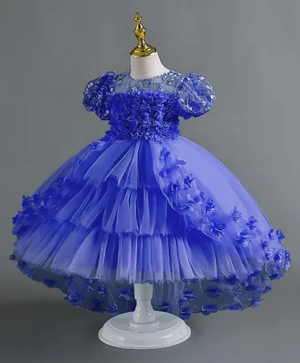Kookie Kids Floral Soft Net Detail Dress - Blue