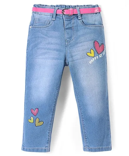 بيبي هاغ - بنطال جينز بطبعات القلوب - أزرق