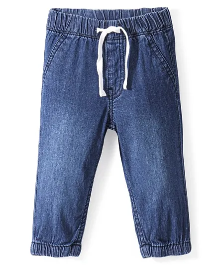 Bonfino Cotton Ankle Length  Elasticated Waist Denim Jeans  -Dark Indigo