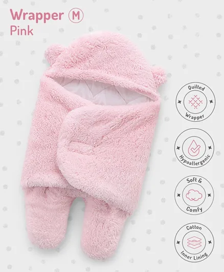 Soft Pink Baby Swaddle Wrap - Organic Cotton Sherpa, Comfortable & Warm, 70 cm