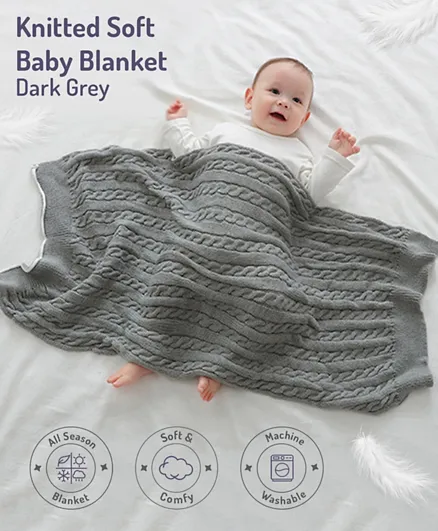 Classic Knot Baby Blanket - Cozy, Lightweight, 95x55cm, Soft Grey, Ideal for Car Seat, Pushchair, Gift for Newborns 6M+