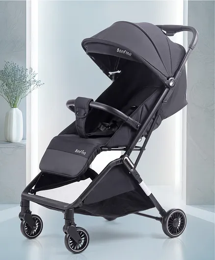 Bonfino AirLuxe Cabin Stroller Compact Tri fold Lightweight Linen Fabric Adjustable Canopy Safety Harness Black Online in KSA Buy at Best Price from FirstCry.sa 15790136