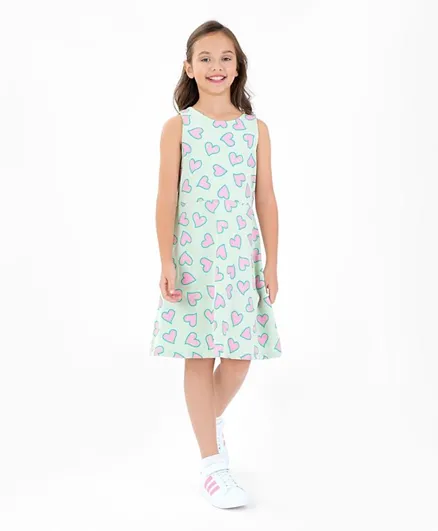 Primo Gino Cotton Blend Sleeveless Dress With Heart Print - Mint