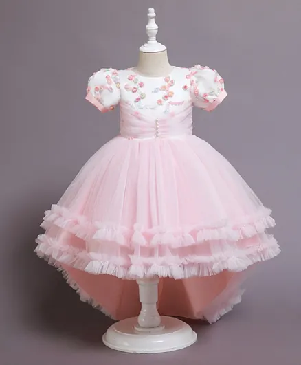 Kookie Kids Flower Applique Party Dress With Tail - Pink